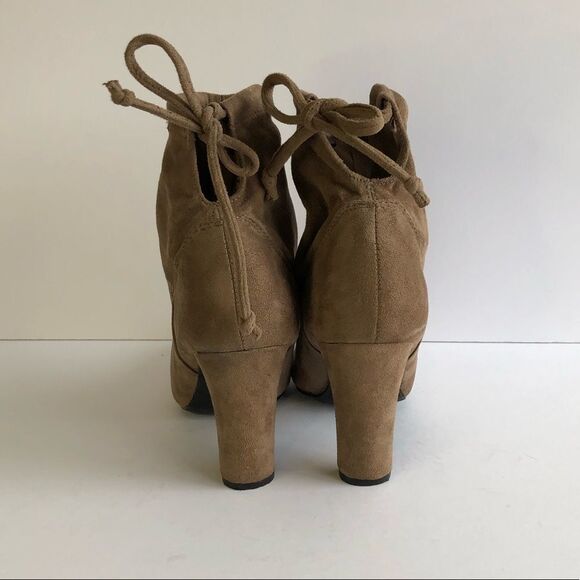 Revamped Suede Tie Up Ankle Chunky Heeled Booties Boots Heels Tan Brown - Picture 6 of 15